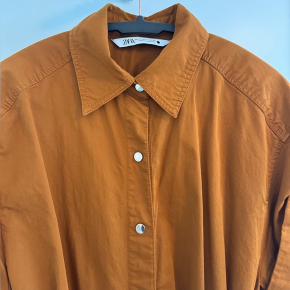 Zara | Midi Belted Shirt Dress with Gold Buttons - Picture 10 of 16